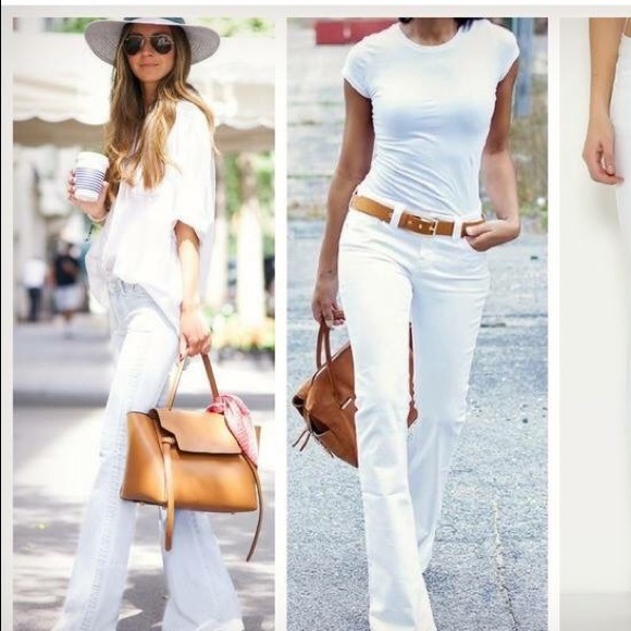 white flare denim jeans